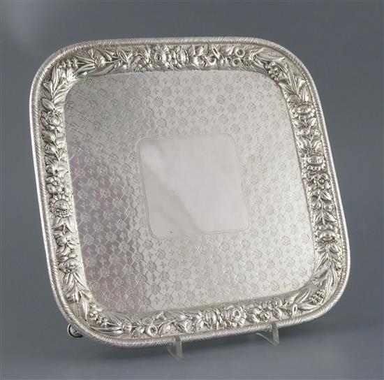 A late 19th century Tiffany & Co silver square salver, 28.5 oz.